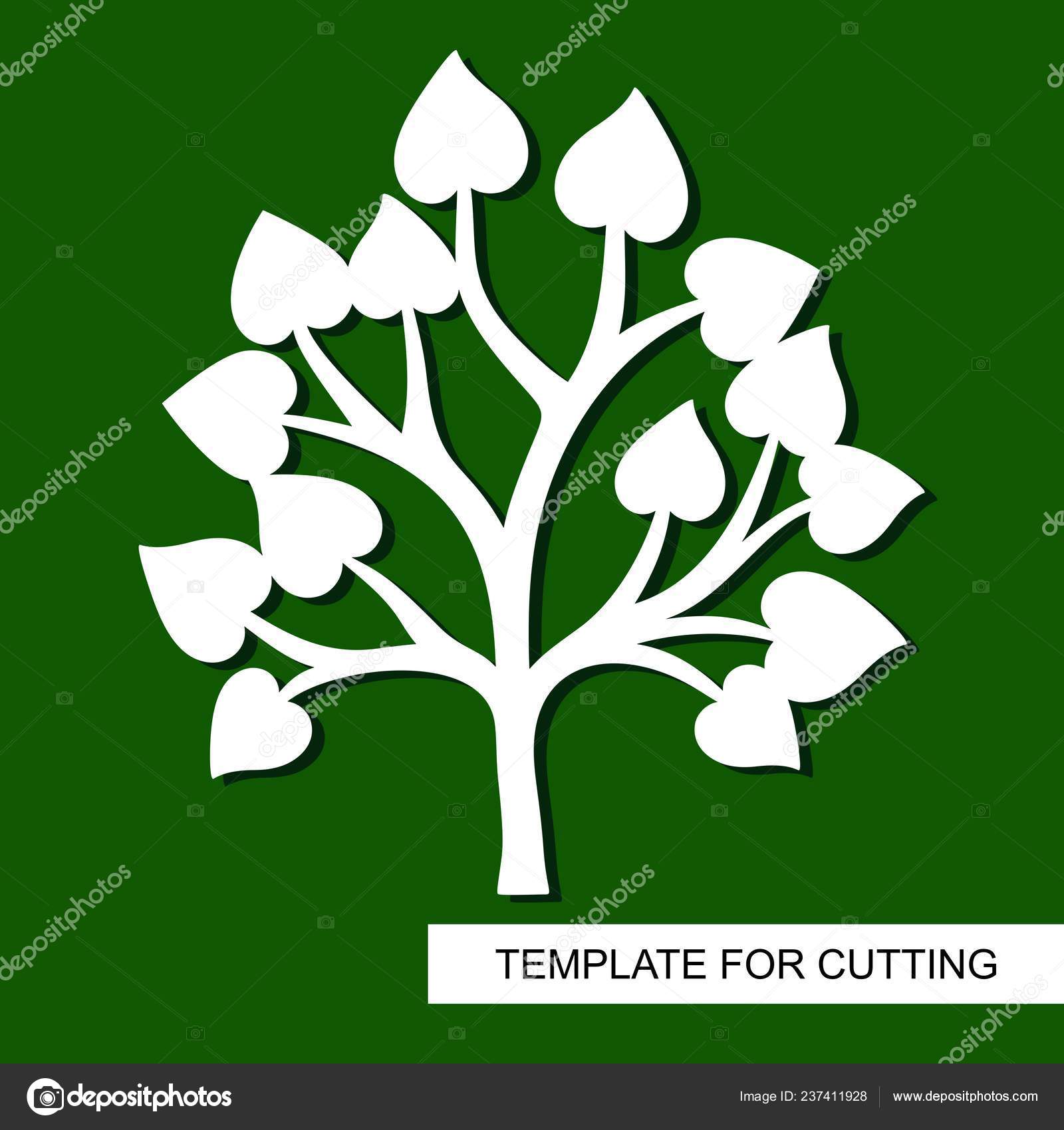与叶子的分支在心脏的形状植物的主题用于激光切割剪纸和印刷的模板向量例证图库矢量图©zhigulinadesign@gmail.com 237411928, image size:1600x1700