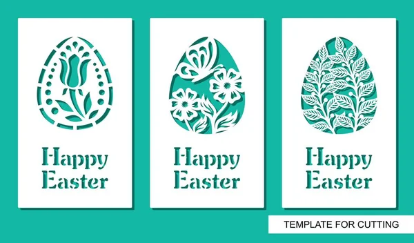 Csoportja Tojás Szavak Boldog Húsvéti Üdvözlőlap Virágos Minta Növény Téma — Stock Vector