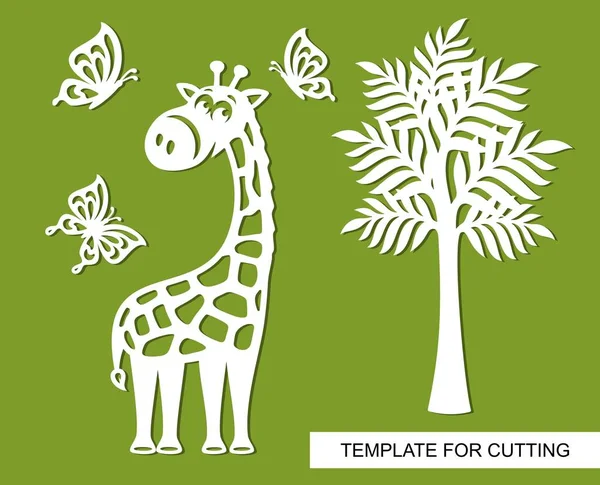 Silhueta Girafa Borboletas Árvore Decoração Para Quarto Crianças Personagens Desenhos —  Vetores de Stock