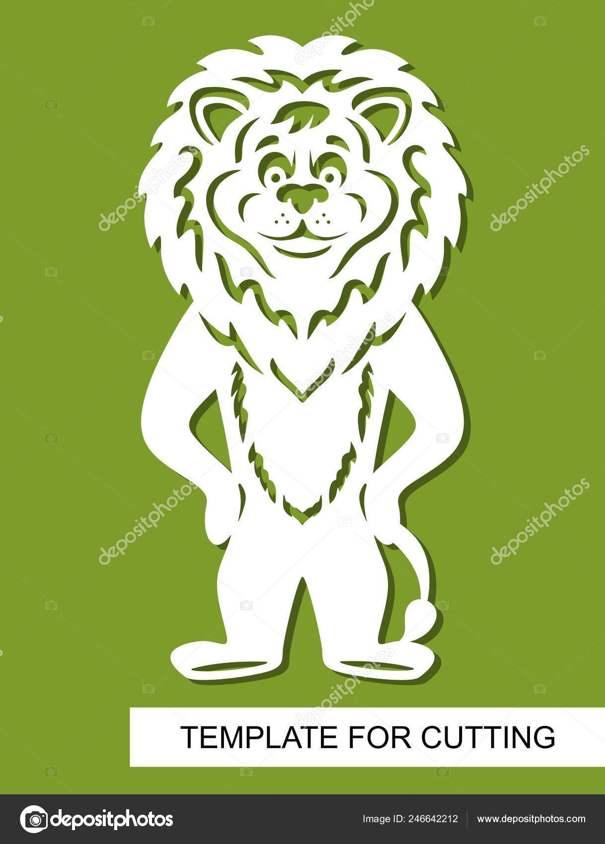 lion silhouette white cartoon character green background cut out character template