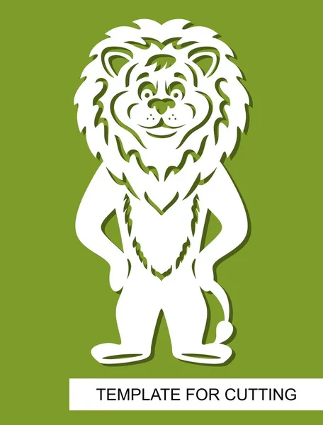 Sílhueta Leão Personagem Desenho Animado Branco Fundo Verde Modelo Para —  Vetores de Stock