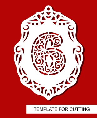 Kutlama kiraz kuşu parti bayrağı ile sayı 6-6. Festival dekorasyon doğum günü ve yıldönümü için oyma Ajur desenli. Lazer kesim, Ahşap oyma, kesmek veya yazdırma kağıt için şablon.