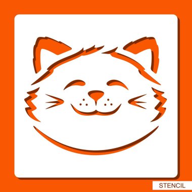 Kedi baş siluet. Şablon çocuk için. Turuncu zemin üzerine beyaz nesne. Artoon Hayvanat Bahçesi karakter. Lazer kesim, Ahşap oyma, kesmek ve yazdırma kağıt şablonu. Vektör çizim.