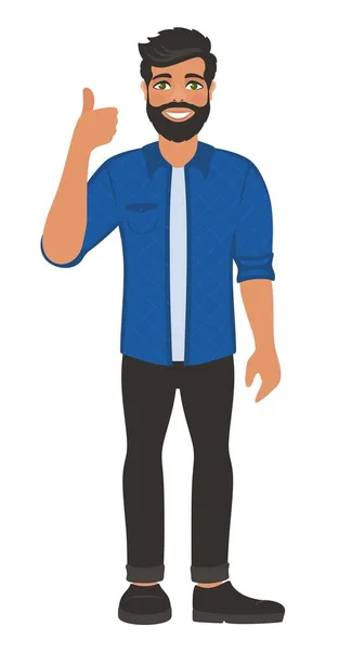 Happy Smiling Man Shows Thumbs Gesture Symbol Sign Cool Agree — Stock Vector