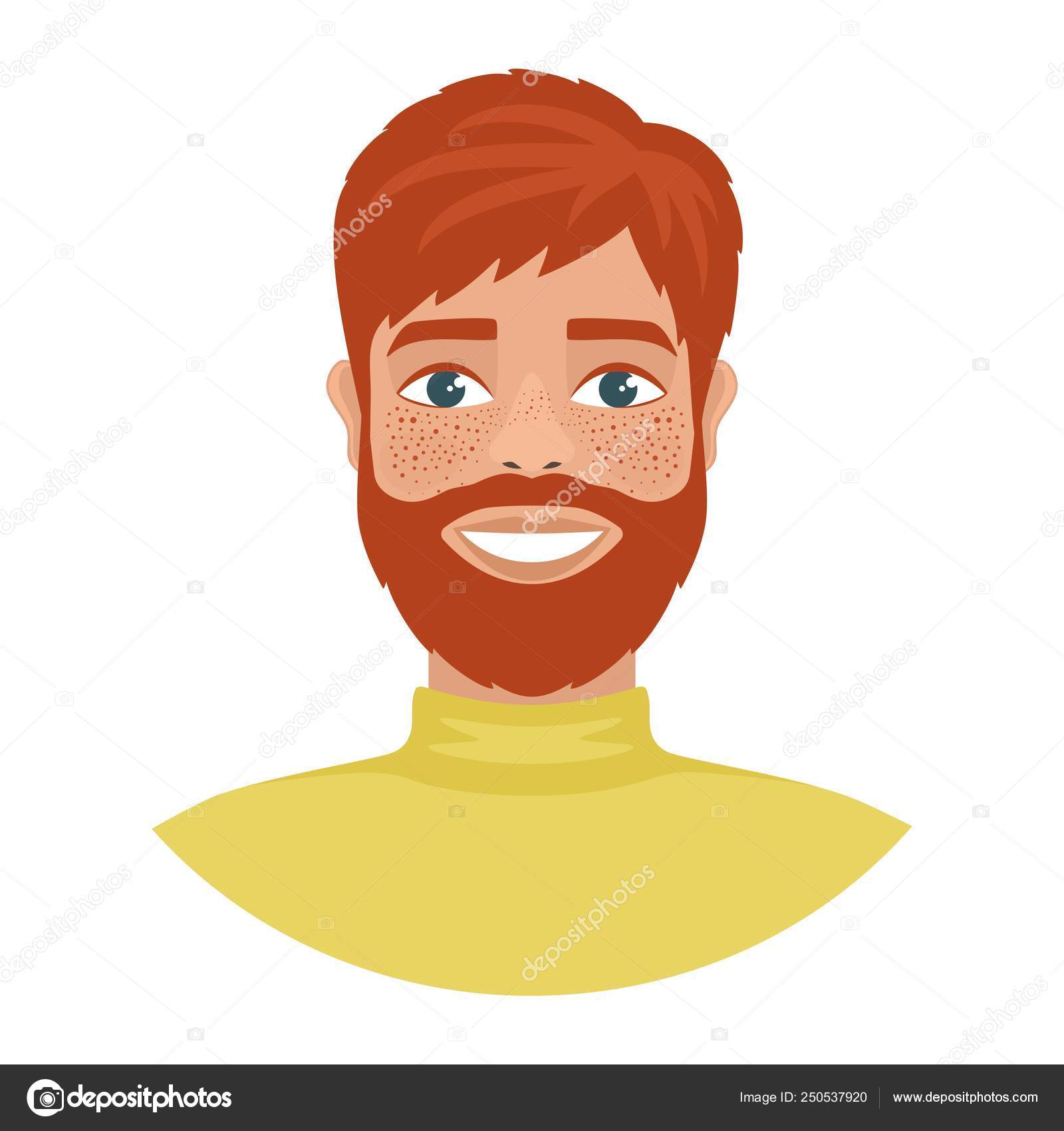 Portrait Happy Smiling Redhead Bearded Man Blue Eyes Wearing Yellow Stock  Vector by ©zhigulinadesign@gmail.com 250537920, image size:1600x1700