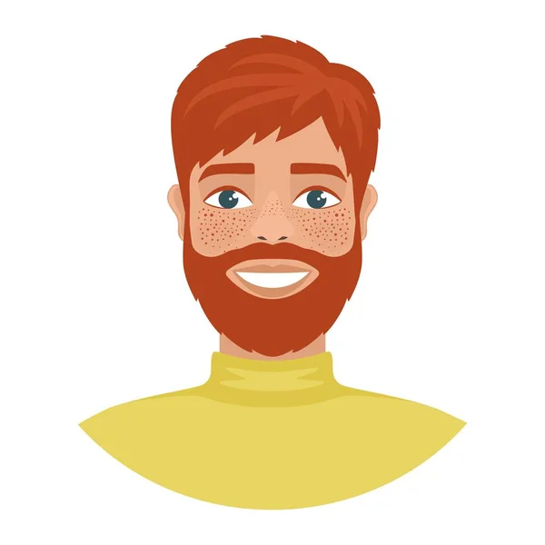 Portrét Šťastné Usmívající Zrzka Vousatý Muž Modrýma Očima Žluté Poloneck — Stockový vektor