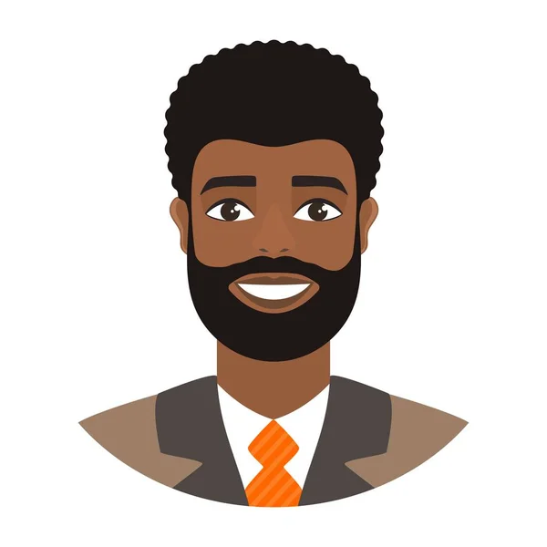 Retrato Afro Sorridente Homem Negócios Barbudo Fato Gravata Laranja Cabelo — Vetor de Stock