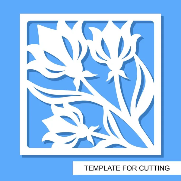Kwadratowy Ozdobny Panel Kwiatami Listwami Biały Obiekt Niebieskim Tle Szablon — Wektor stockowy