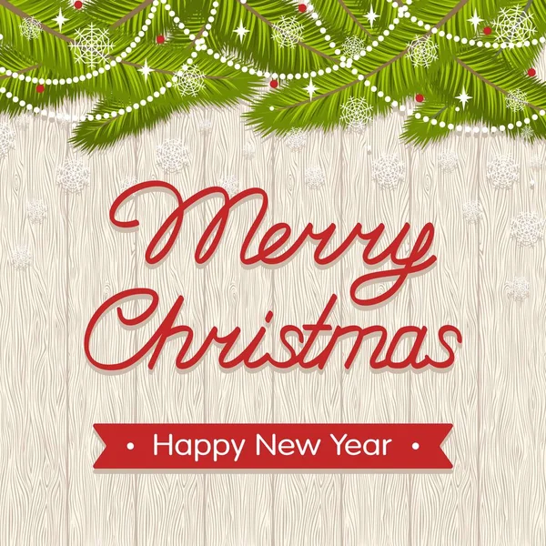 Feriado Cartão Felicitações Com Texto Feliz Natal Feliz Ano Novo — Vetor de Stock