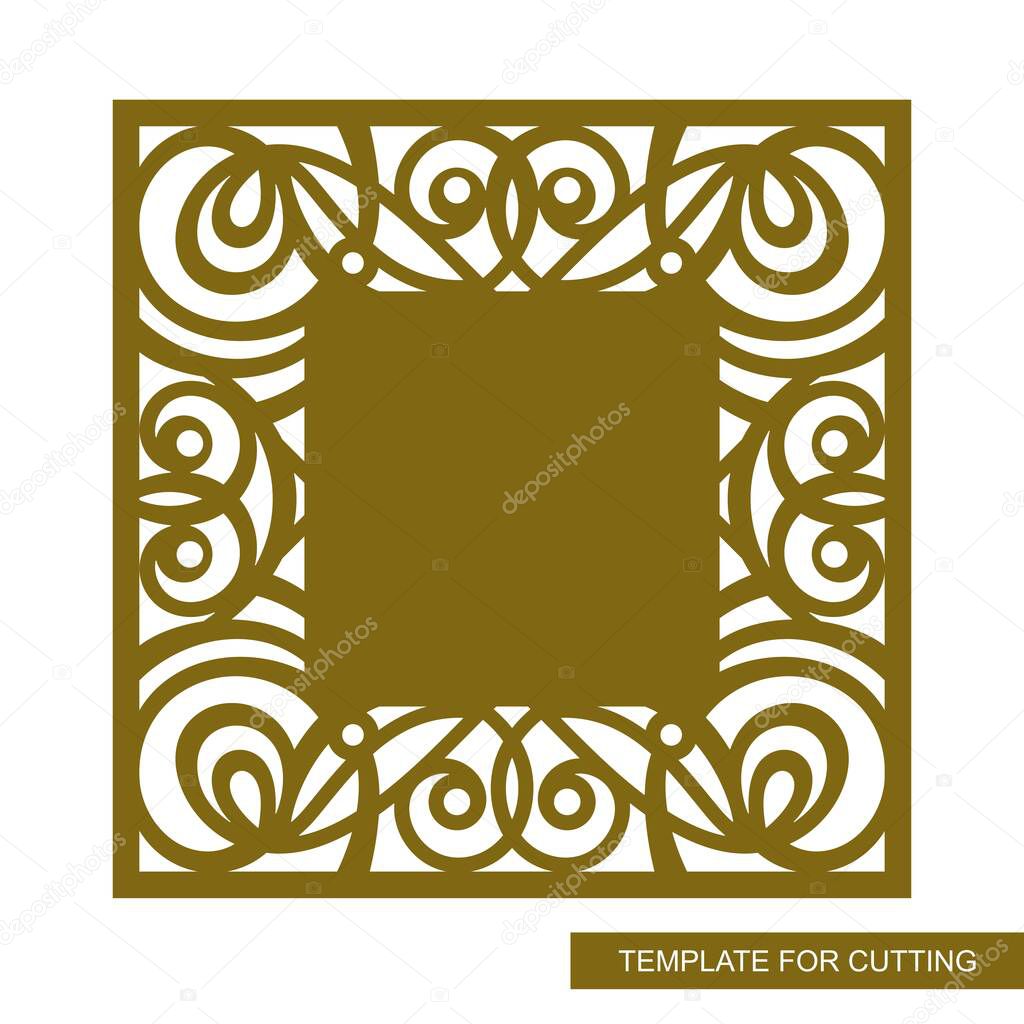 Square decorative photo frame with oriental ornament. opy space in the center. Template for laser cutting (cnc), wood carving, paper cut or printing. Vector illustration.