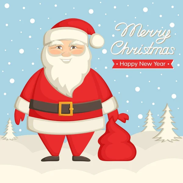 Cartão Saudação Com Papai Noel Fundo Azul Texto Feliz Natal — Vetor de Stock