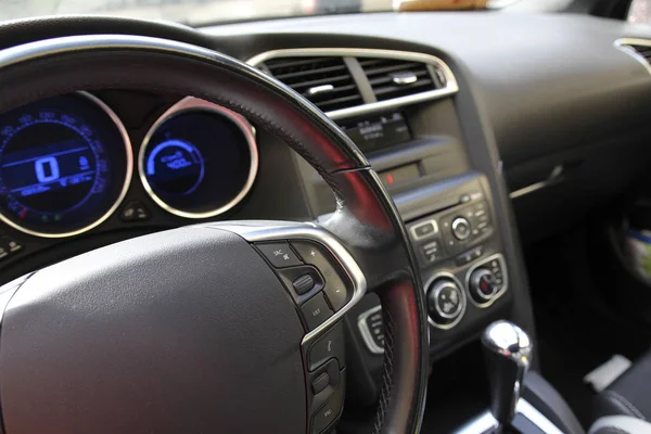 Steering Wheel Black Car Dashboard Stock Image