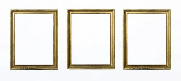 Drie Gouden Rechthoekige Frames Voor Schilderij Foto Een Witte Achtergrond — Stockfoto