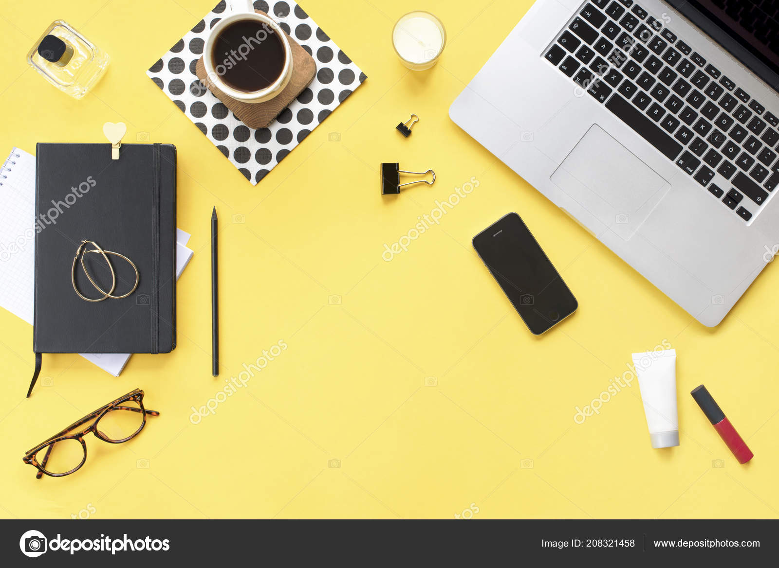 Home Office Desk Female Workspace Laptop Phone Pencil Candle Women