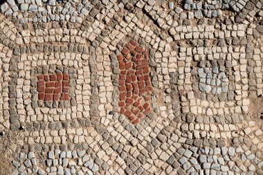 Antik, antik, Yunan mozaik zemin ve duvar Perge şehir Türkiye'de tapınağın üzerinde. Antik kentin arkeolojik kazılar.