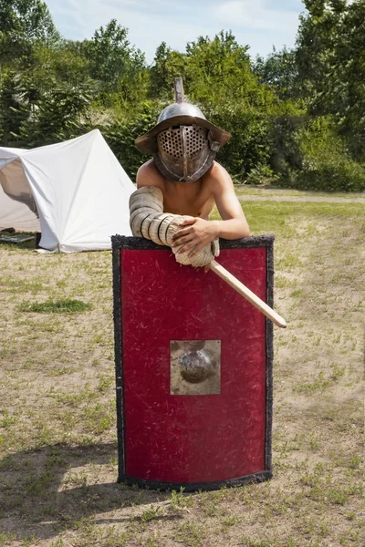 boy in combat gladiator armor