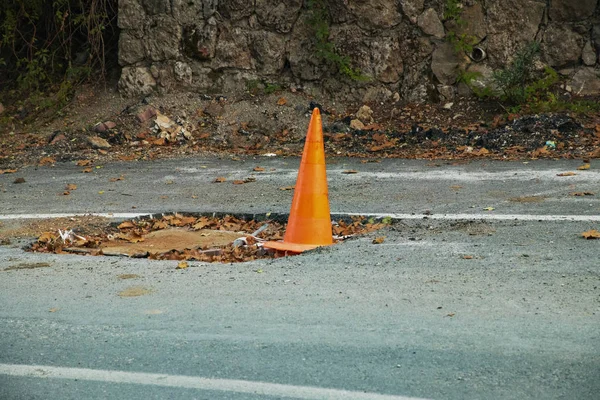 Emergency orange cone road