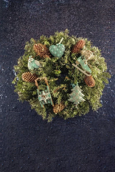 Christmas wreath with vintage toys