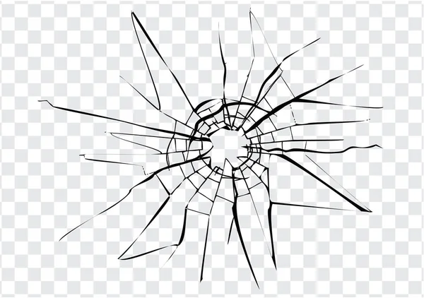 Broken Glass Cracks Bullet Marks Glass High Resolution — Stock Vector