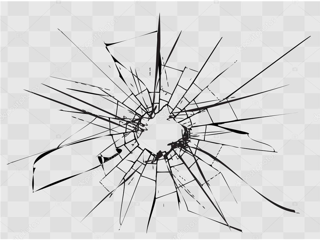 Broken glass, cracks, bullet marks on glass. High resolution