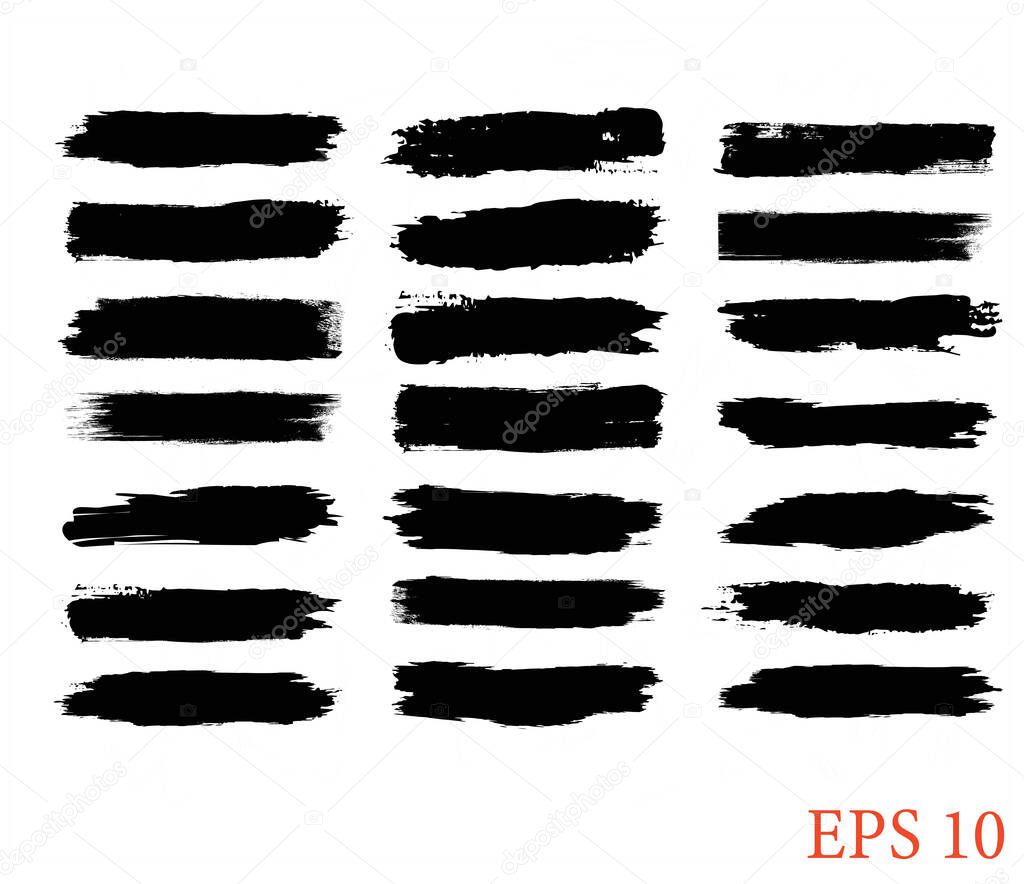 Black line, grunge brush strokes, ink paint set, EPS 10