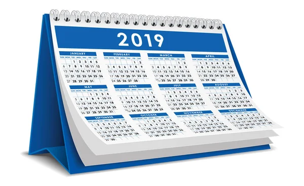 Kalendarzowy 2019 Pulpitu Kolorze Niebieskim — Wektor stockowy