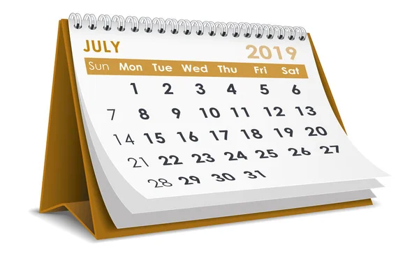 Lipca 2019 Pulpitu Kalendarz Tle — Wektor stockowy