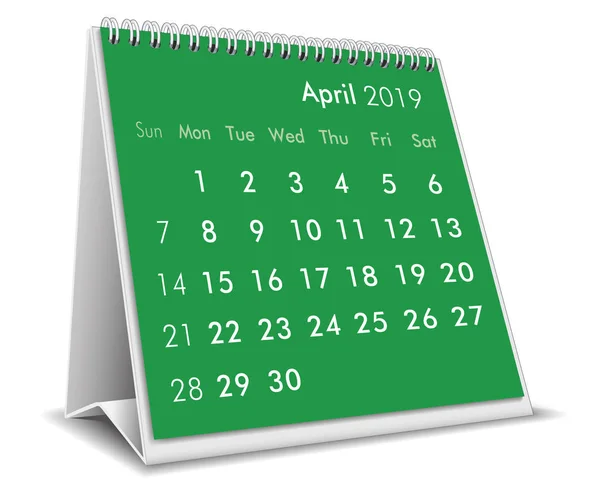 April 2019 Desktop Kalender Auf Weißem Hintergrund — Stockvektor