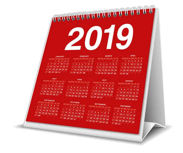 Calendario Desktop 2019 Calendario Escritorio Fondo Blanco — Archivo Imágenes Vectoriales