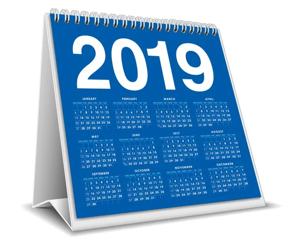 Kalendář Stolní 2019 Modré Barvě Bílém Pozadí — Stockový vektor