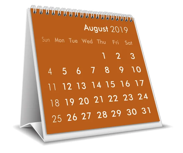Sierpnia 2019 Pulpitu Kalendarz Tle — Wektor stockowy