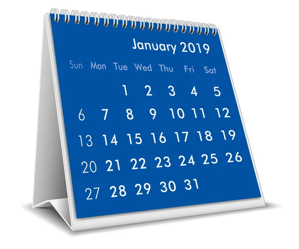 Gennaio 2019 Calendario Desktop Sfondo Bianco — Vettoriale Stock