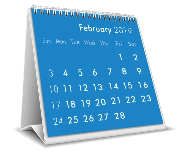 Únor 2019 Stolní Kalendář Bílém Pozadí — Stockový vektor