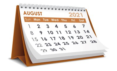 August 2021 calendar isolated in white background clipart