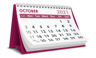 Ekim 2021 Takvimi beyaz arkaplanda izole edildi