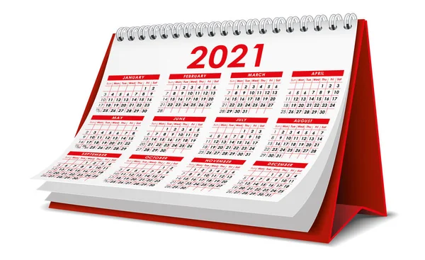 Czerwony 2021 Kalendarz Izolowany Białym Tle — Wektor stockowy