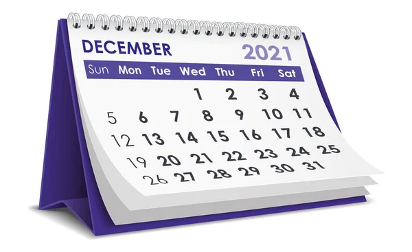 Diciembre 2021 Calendario Aislado Fondo Blanco — Vector de stock