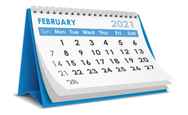 Fevereiro 2021 Calendário Isolado Fundo Branco — Vetor de Stock