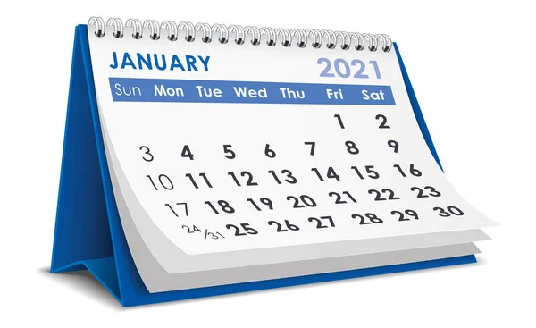Leden 2021 Kalendář Izolované Bílém Pozadí — Stockový vektor