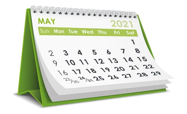 Maggio 2021 Calendario Isolato Sfondo Bianco — Vettoriale Stock