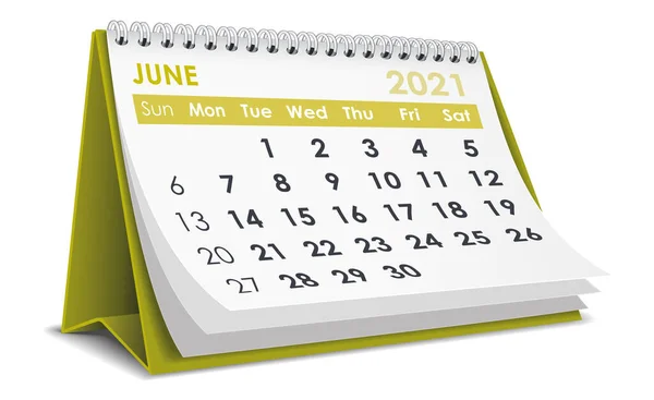 Juni 2021 Kalender Geïsoleerd Witte Achtergrond — Stockvector