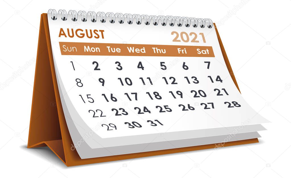 August 2021 calendar isolated in white background