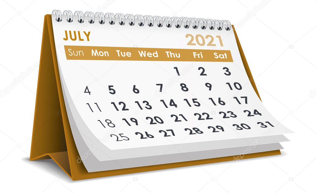 July 2021 Calendar isolated in white background