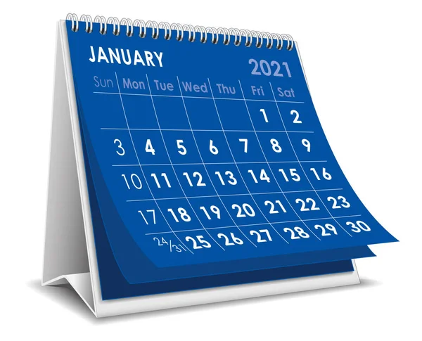 Vector Desktop Calendario Gennaio 2021 Isolato Sfondo Bianco — Vettoriale Stock