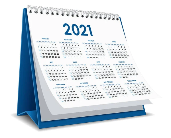 Wektor Pulpitu Kalendarz 2021 Izolowany Białym Tle — Wektor stockowy