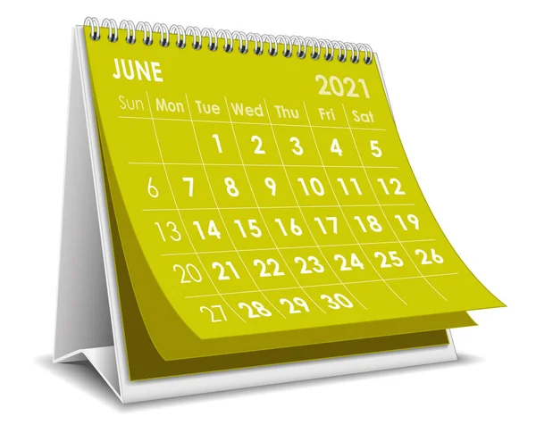 Wektor Pulpitu Kalendarz Czerwiec 2021 Izolowany Białym Tle — Wektor stockowy
