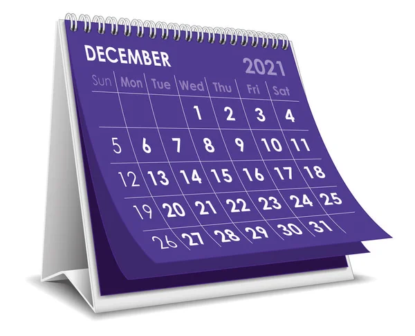 Vector Desktop Kalender December 2021 Isolerad Vit Bakgrund — Stock vektor
