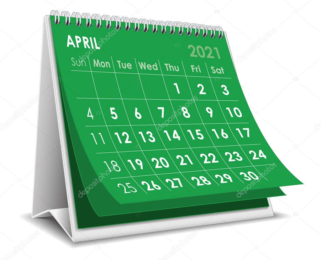 Vector Desktop 3D calendar April 2021 isolated in white background