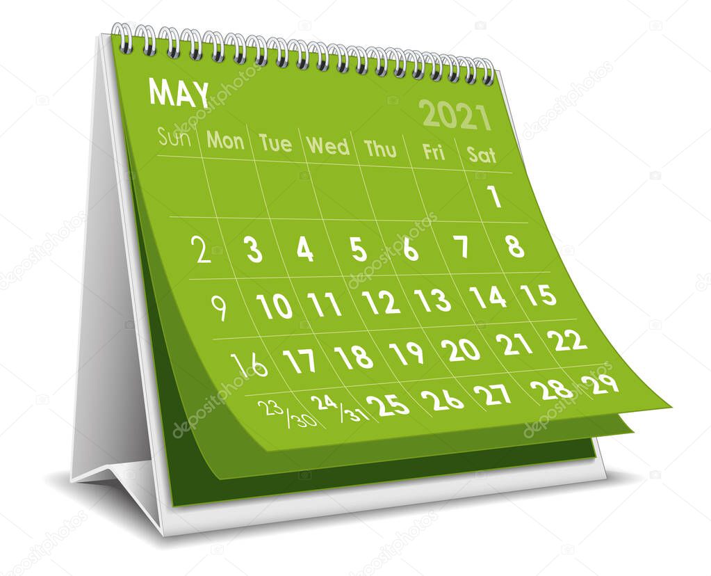 Vector Desktop 3D calendar May 2021 isolated in white background