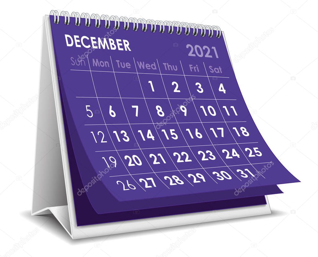 Vector Desktop 3D calendar December 2021 isolated in white background